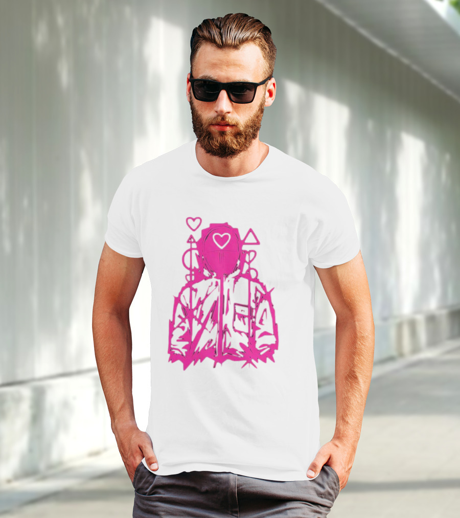 Squid Game Pink Hooded Circle Heart Triangle Symbols T-Shirt