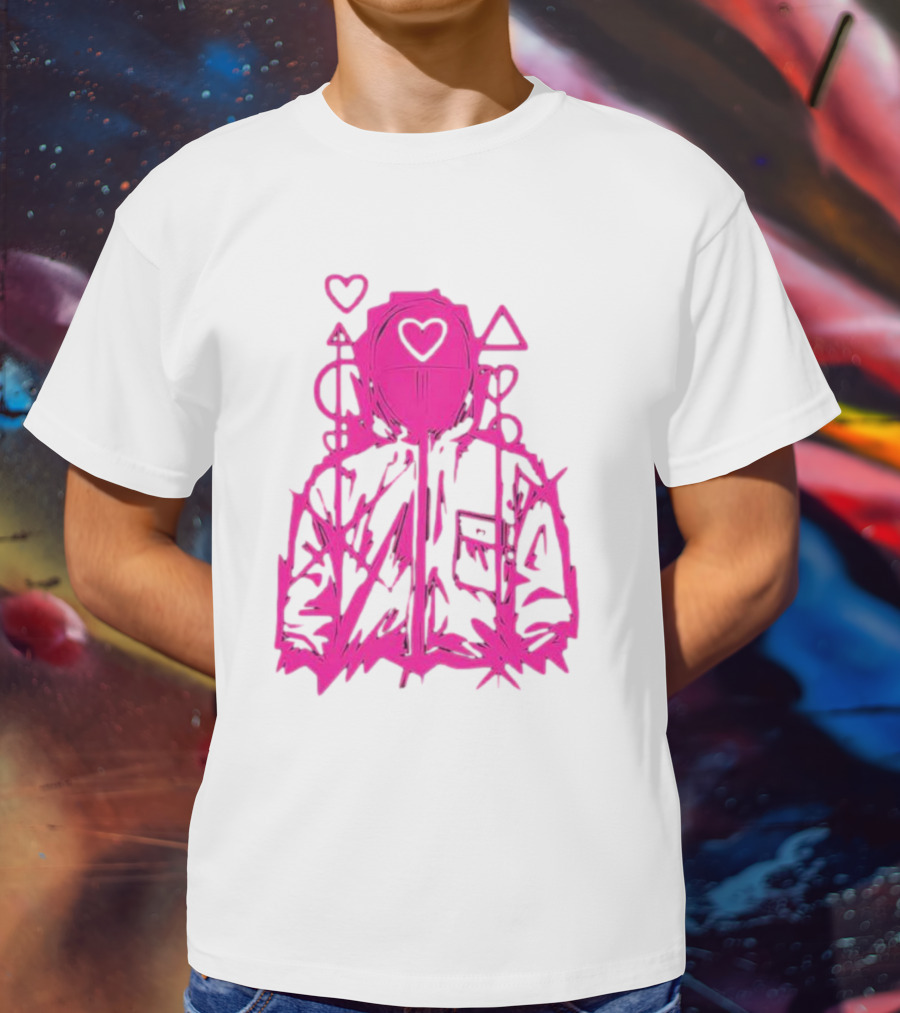 Squid Game Pink Hooded Circle Heart Triangle Symbols T-Shirt