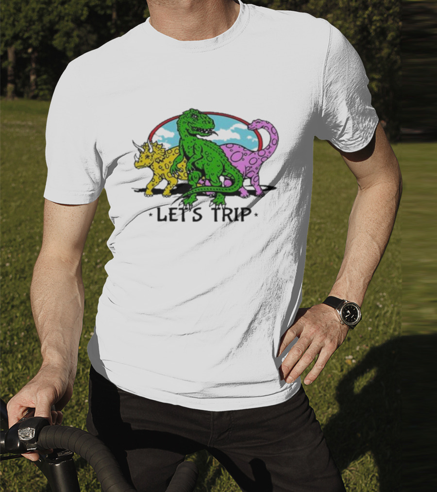 Sturniolo Let's Trip Dinosaur Colorful T-Rex Triceratops Brontosaurus Adventure T-Shirt