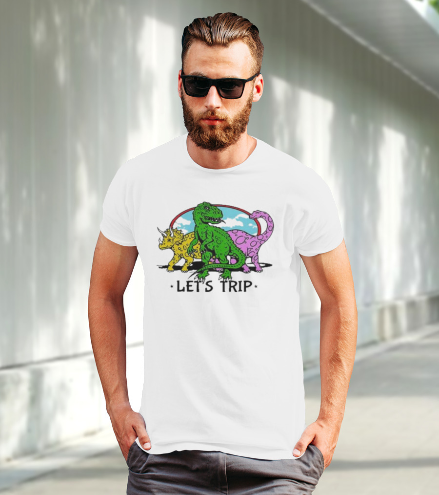 Sturniolo Let's Trip Dinosaur Colorful T-Rex Triceratops Brontosaurus Adventure T-Shirt