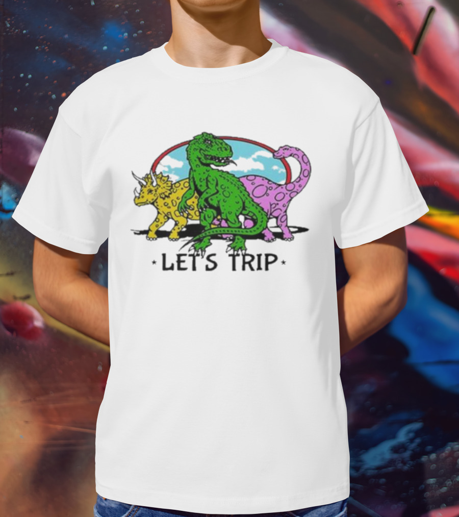 Sturniolo Let's Trip Dinosaur Colorful T-Rex Triceratops Brontosaurus Adventure T-Shirt