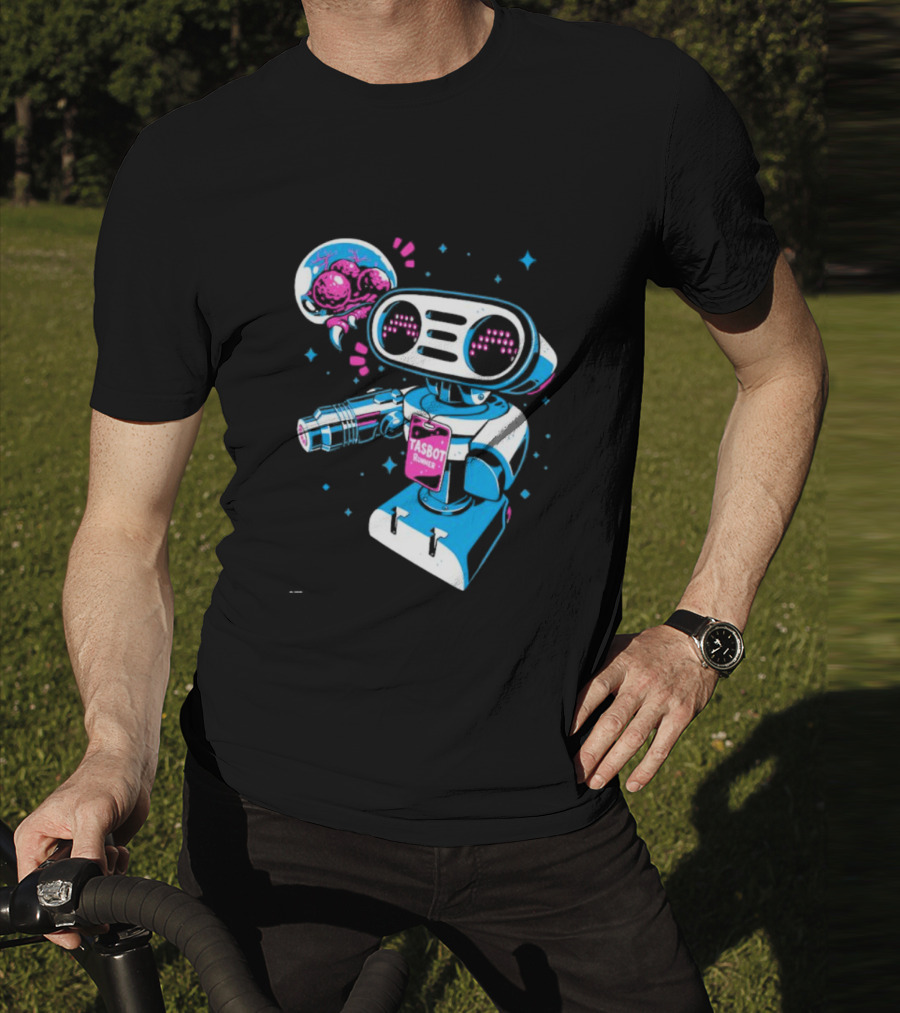 Tasbeam Tasbot Runner Robot With Alien Planet And Retro Sci-Fi Elements T-Shirt