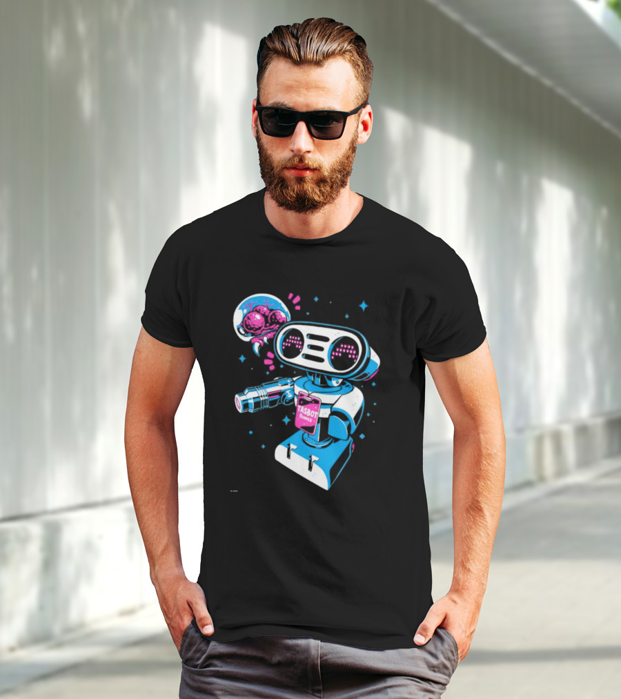 Tasbeam Tasbot Runner Robot With Alien Planet And Retro Sci-Fi Elements T-Shirt