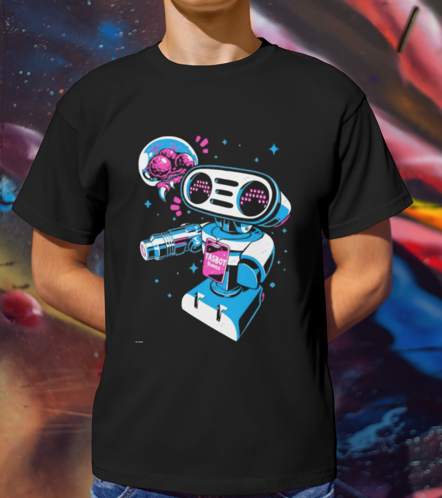 Tasbeam Tasbot Runner Robot With Alien Planet And Retro Sci-Fi Elements T-Shirt