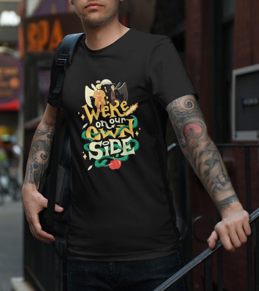 We're On Our Own Side Angel Demon Apple Serpent T-Shirt
