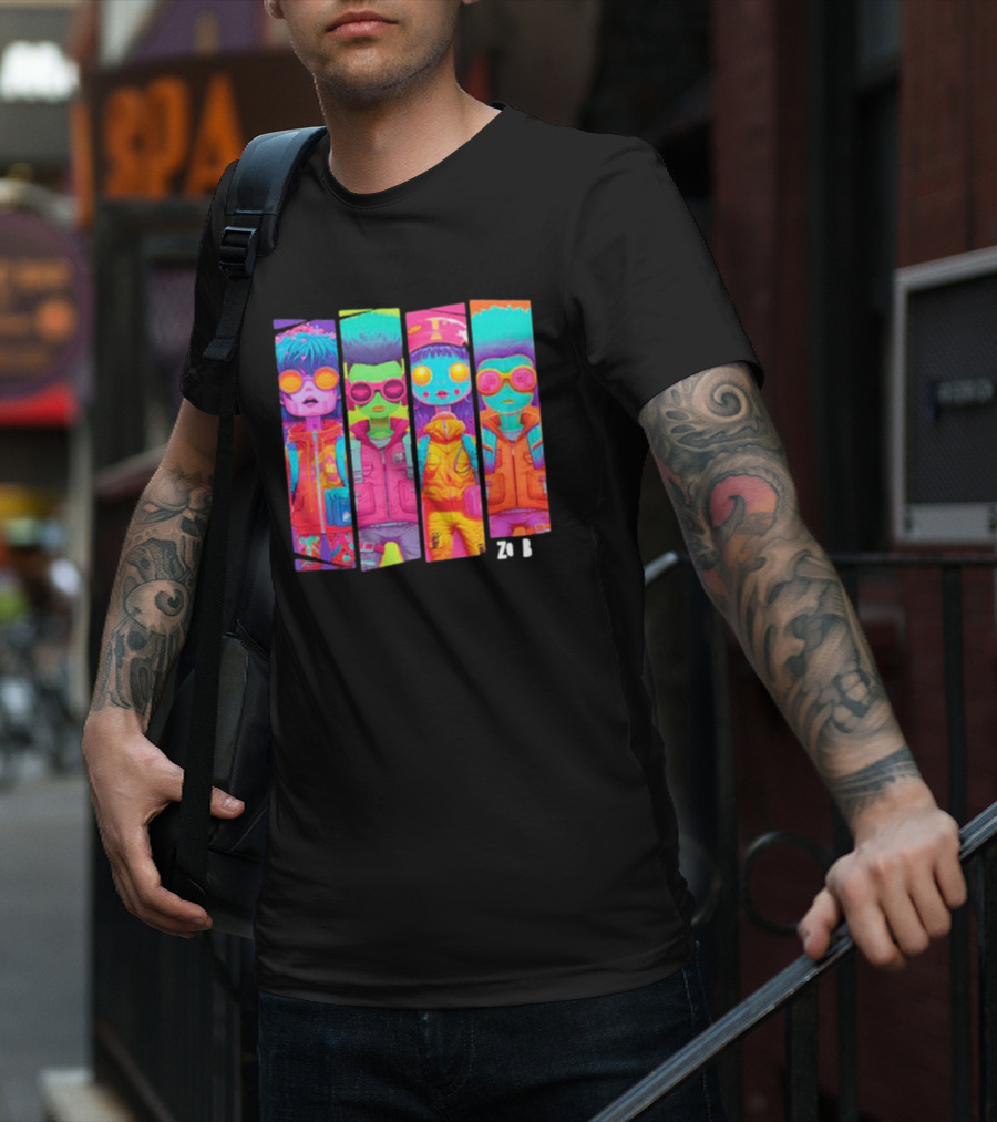 Zombie Quad Neon Colorful Character Stripes ZO B T-Shirt