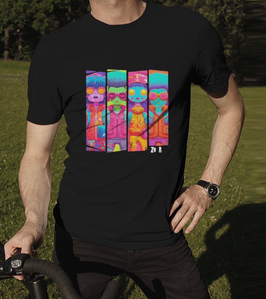 Zombie Quad Neon Colorful Character Stripes ZO B T-Shirt