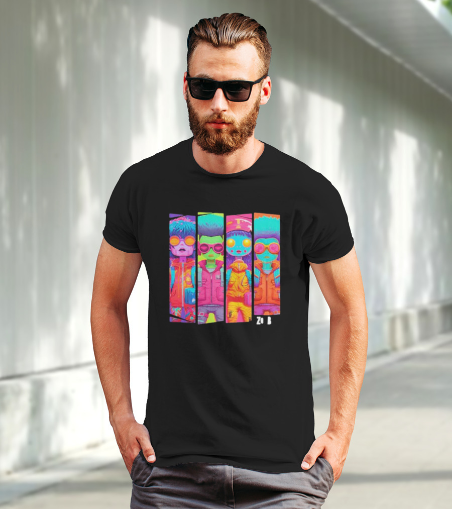 Zombie Quad Neon Colorful Character Stripes ZO B T-Shirt
