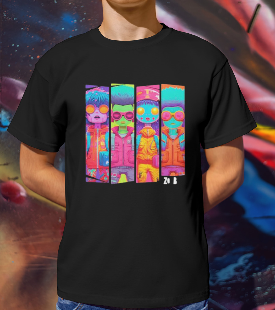Zombie Quad Neon Colorful Character Stripes ZO B T-Shirt