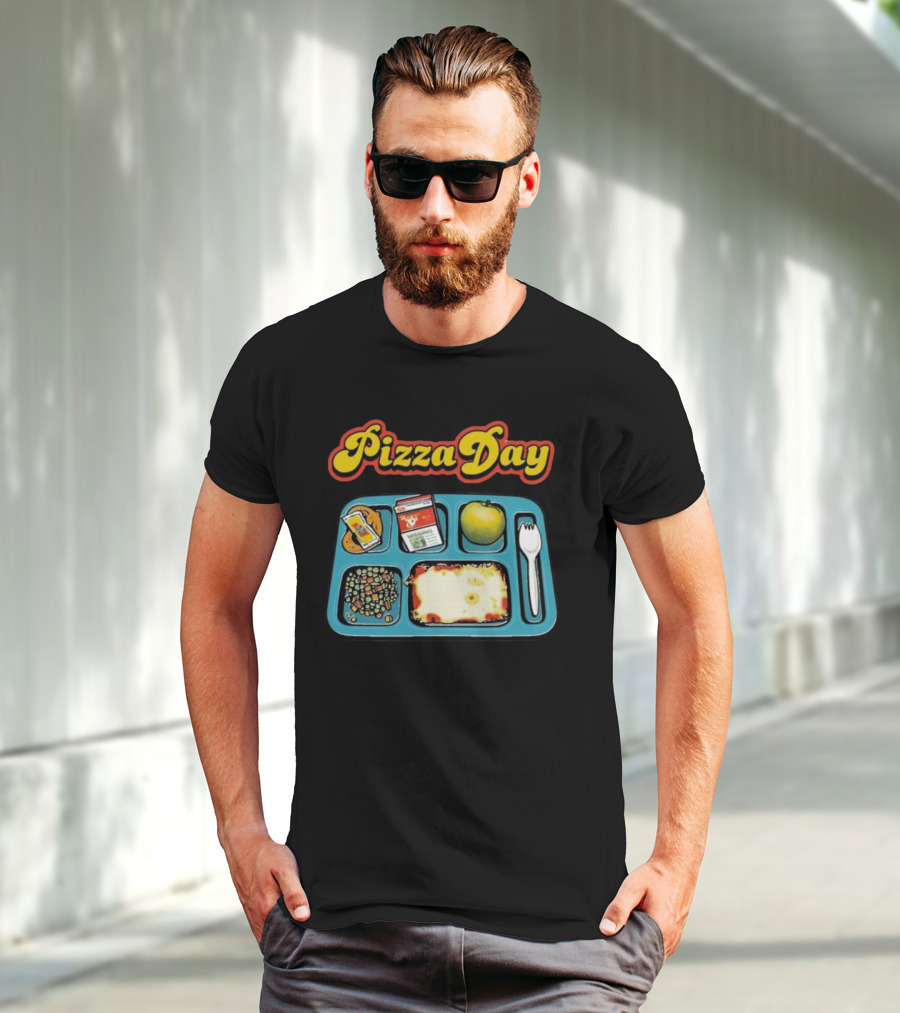 S7s Pizza Day Cafeteria Lunch Tray With Pizza, Milk, Apple, Cookies, Fork, And Vegetables T-Shirt