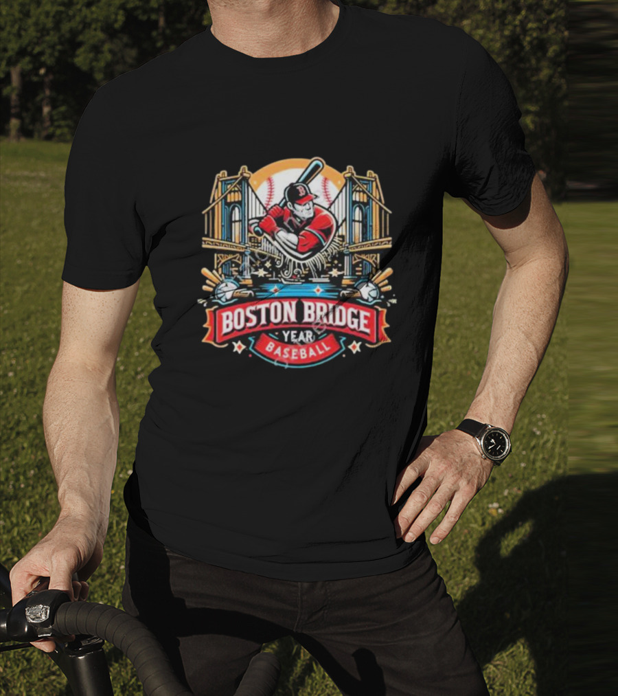 Shawn Palmerdesigns Boston Bridge Baseball Player Crossing Iconic Structure T-Shirt
