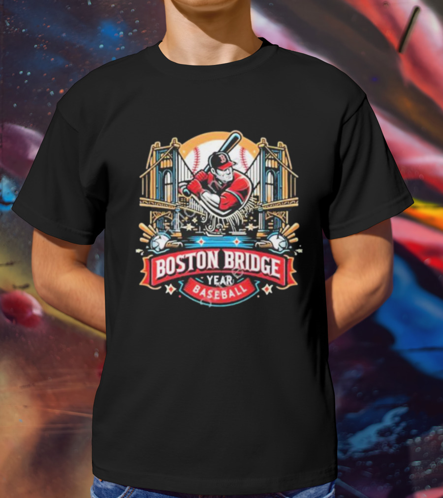 Shawn Palmerdesigns Boston Bridge Baseball Player Crossing Iconic Structure T-Shirt