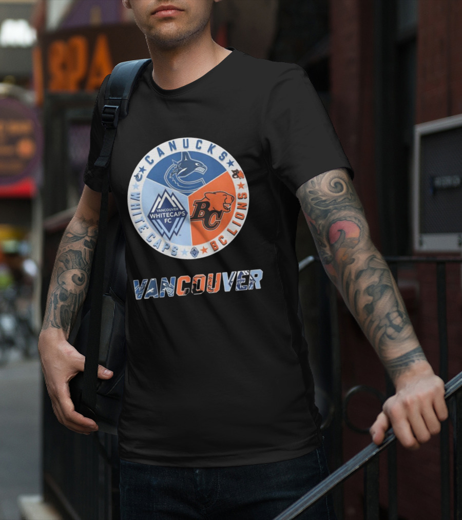 Vancouver Canucks Whitecaps BC Lions Logos Emblem T-Shirt