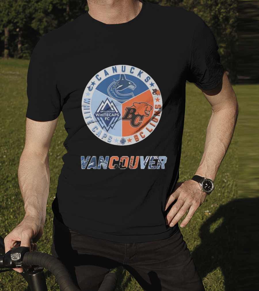 Vancouver Canucks Whitecaps BC Lions Logos Emblem T-Shirt