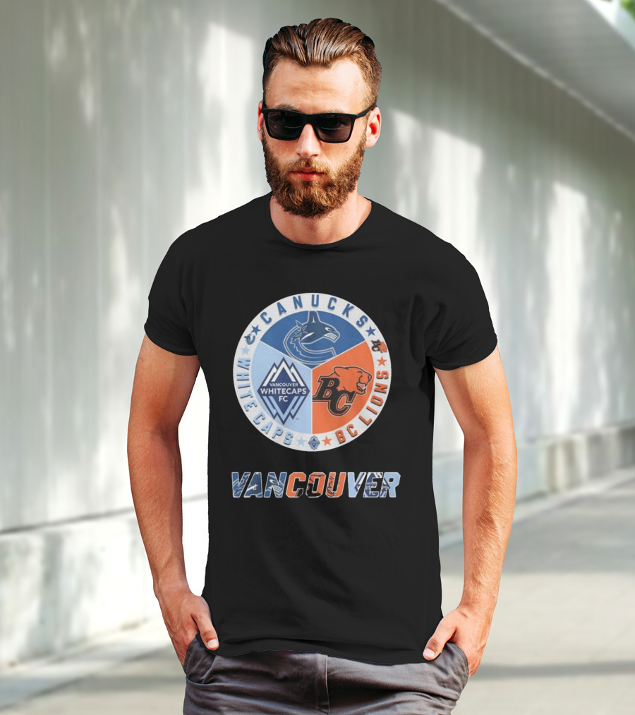 Vancouver Canucks Whitecaps BC Lions Logos Emblem T-Shirt