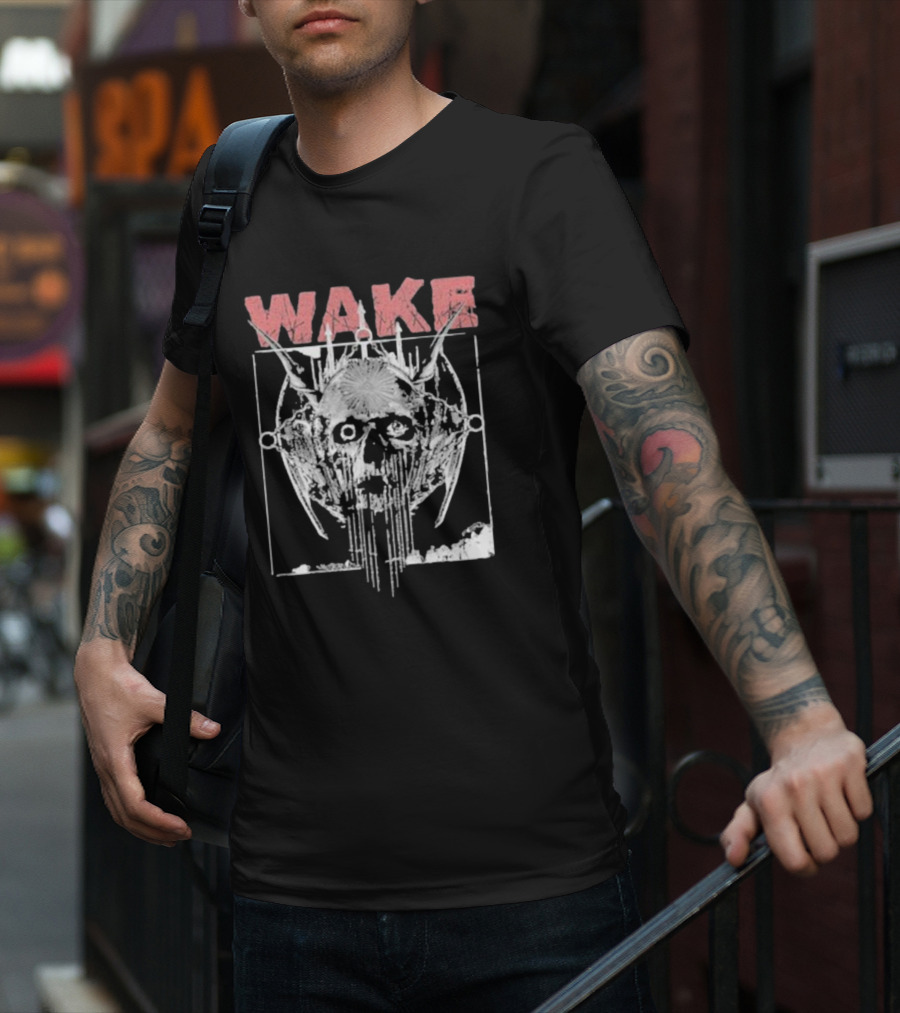 WAKE Skull With Wings And Abstract Elements T-Shirt