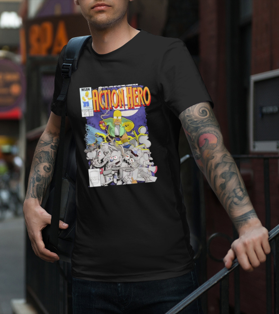 MSAN The Simpsons Action Hero With A Dry Cool Wit I Could Be An Action Hero With Mouse Robot T-Shirt