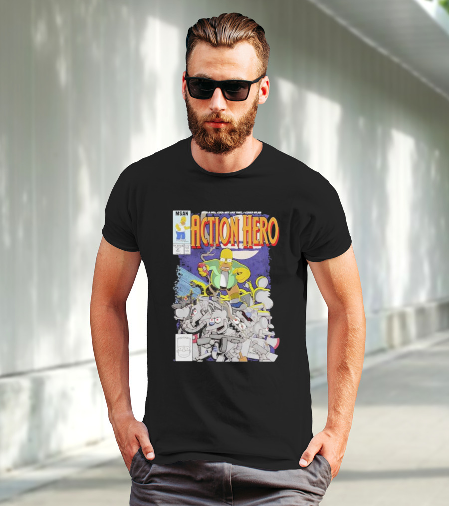 MSAN The Simpsons Action Hero With A Dry Cool Wit I Could Be An Action Hero With Mouse Robot T-Shirt