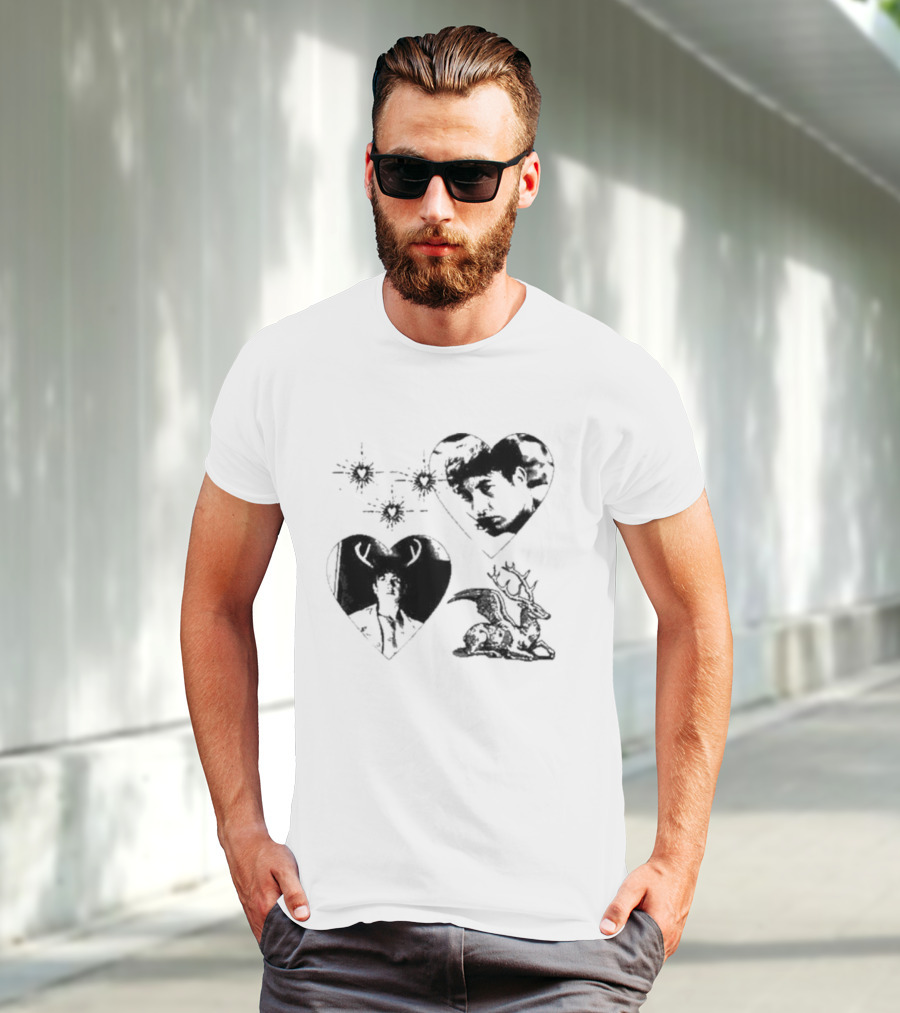 Mustardyardpress Store Oliver Hearts Deer And Faces T-Shirt