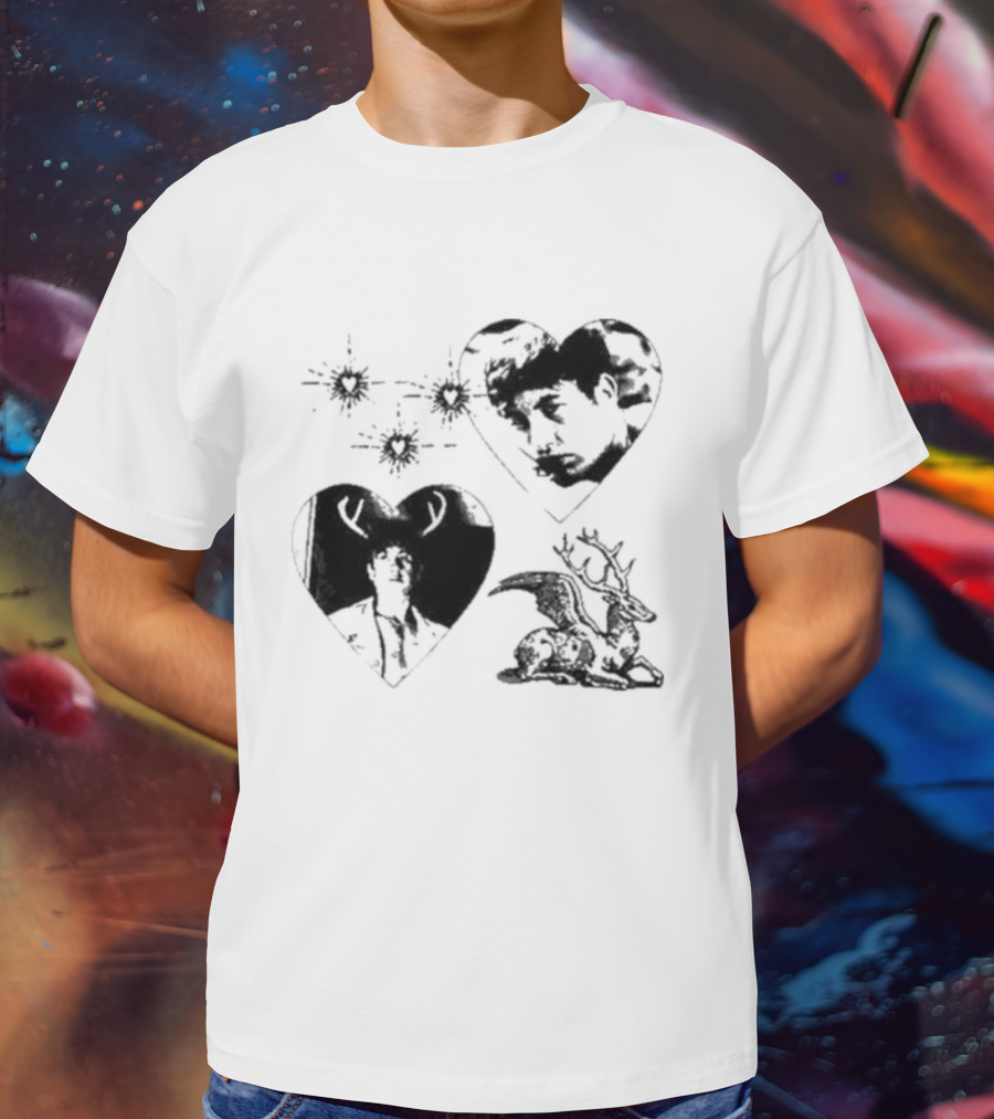 Mustardyardpress Store Oliver Hearts Deer And Faces T-Shirt