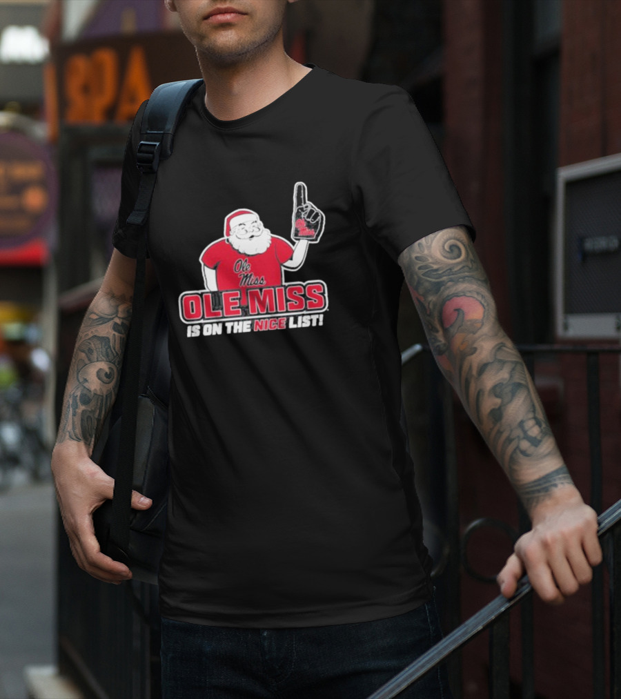 Ole Miss Santa On The Nice List Festive Sports Fan T-Shirt