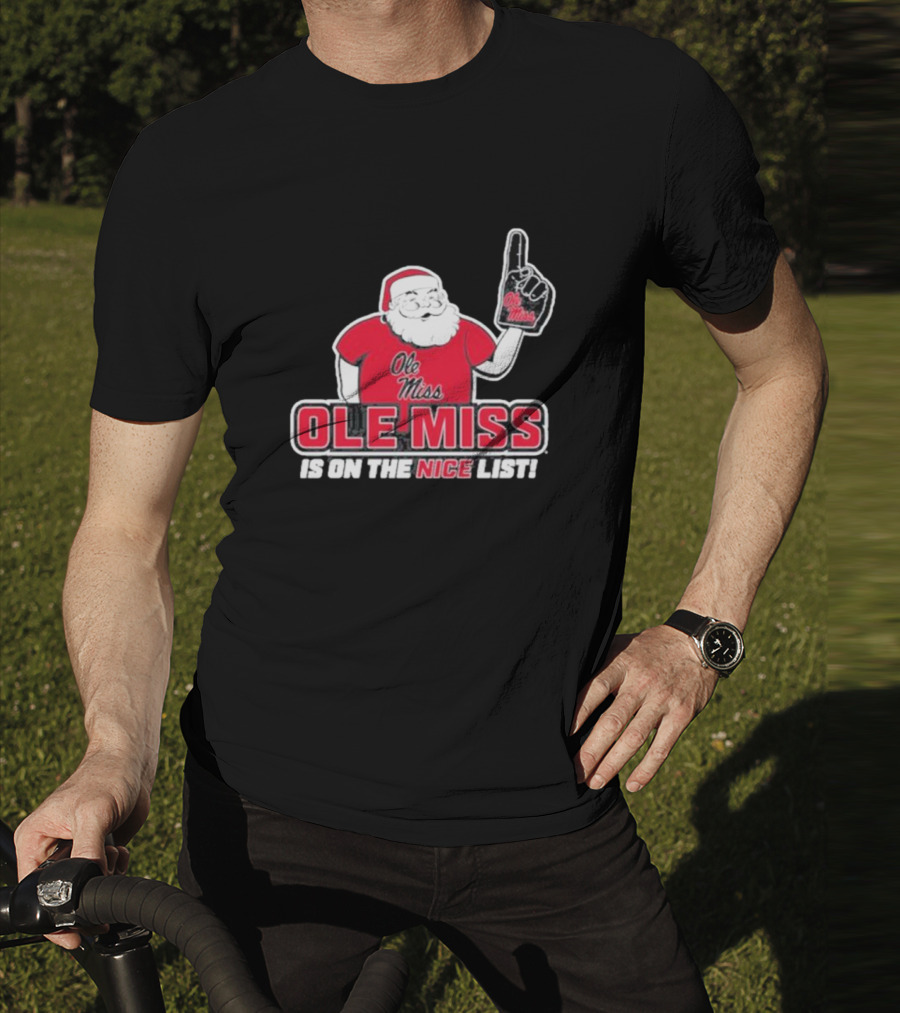 Ole Miss Santa On The Nice List Festive Sports Fan T-Shirt