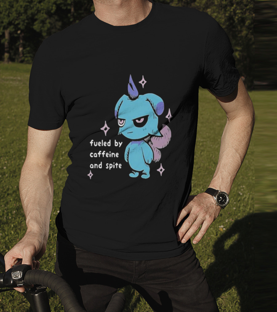 Palworld Fueled By Caffeine And Spite Blue Creature With Pink Stars T-Shirt
