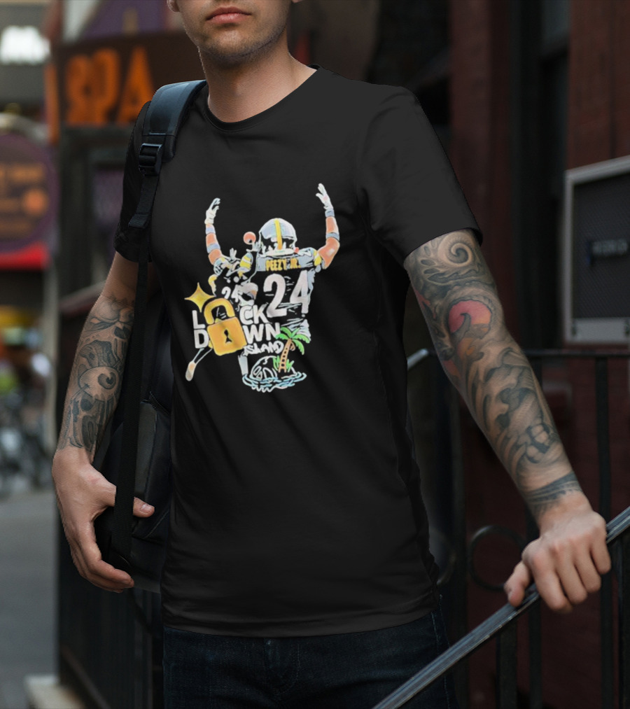 Peezy Jr 24 Lock Down Island Football Celebration With Palm Tree And Lock T-Shirt