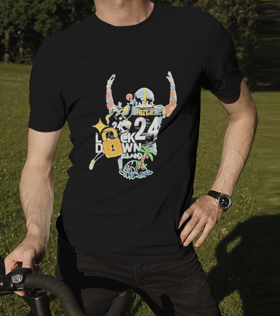 Peezy Jr 24 Lock Down Island Football Celebration With Palm Tree And Lock T-Shirt