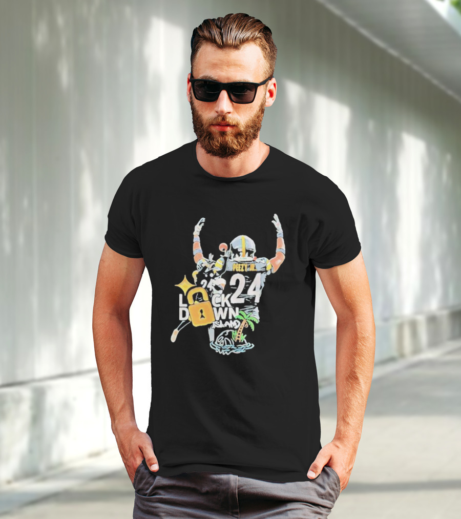Peezy Jr 24 Lock Down Island Football Celebration With Palm Tree And Lock T-Shirt