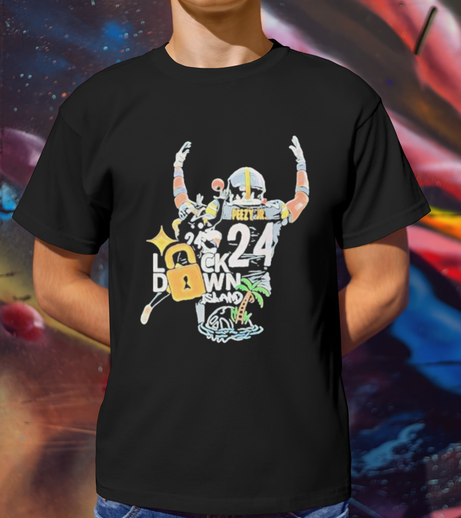 Peezy Jr 24 Lock Down Island Football Celebration With Palm Tree And Lock T-Shirt