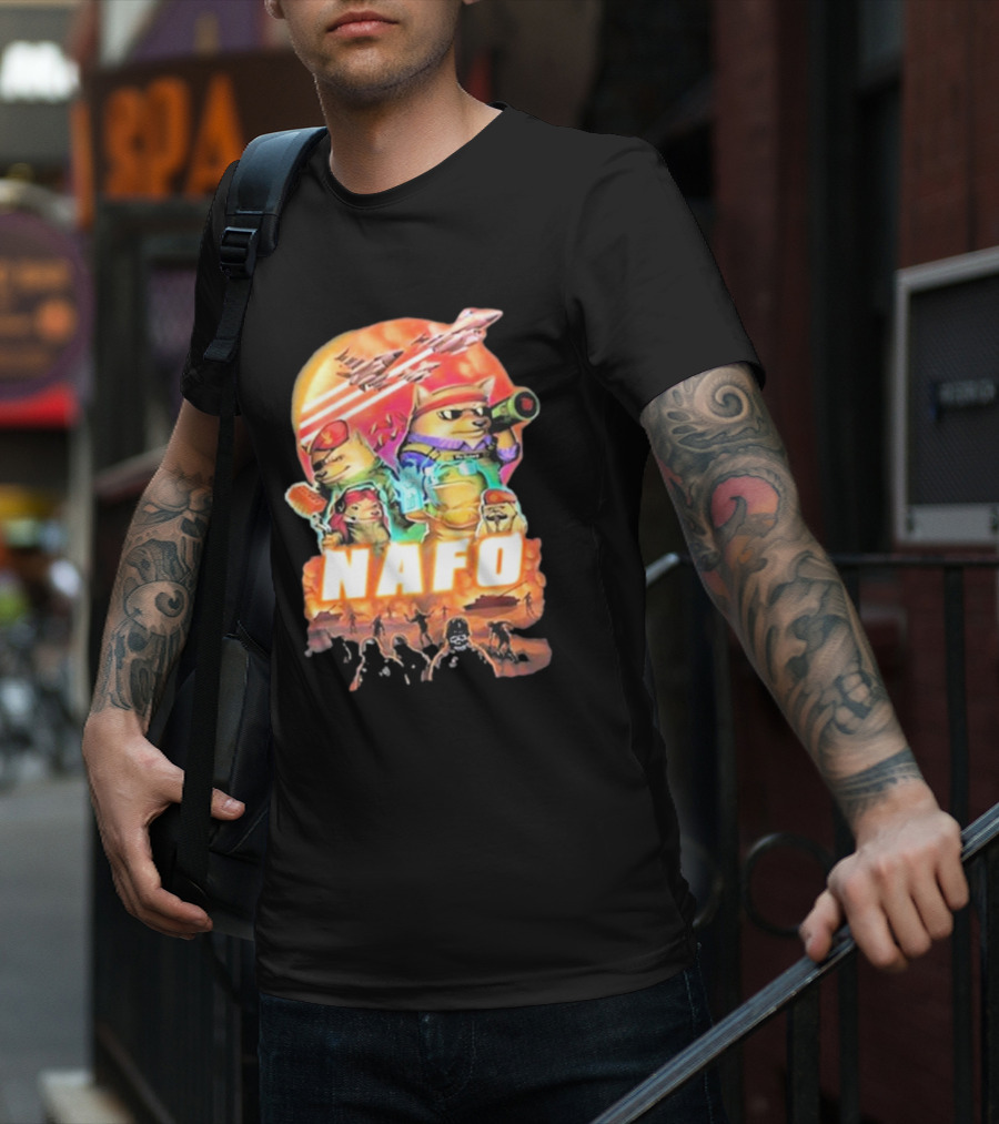 Bösartiger Nafo Warriors X Grandpa Yurko Fighter Jets And Soldiers Battle Scene T-Shirt