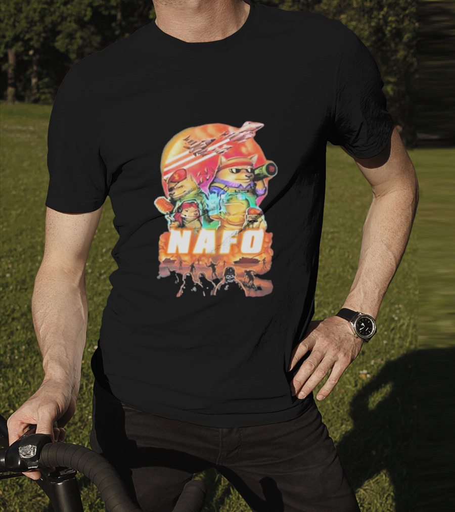 Bösartiger Nafo Warriors X Grandpa Yurko Fighter Jets And Soldiers Battle Scene T-Shirt