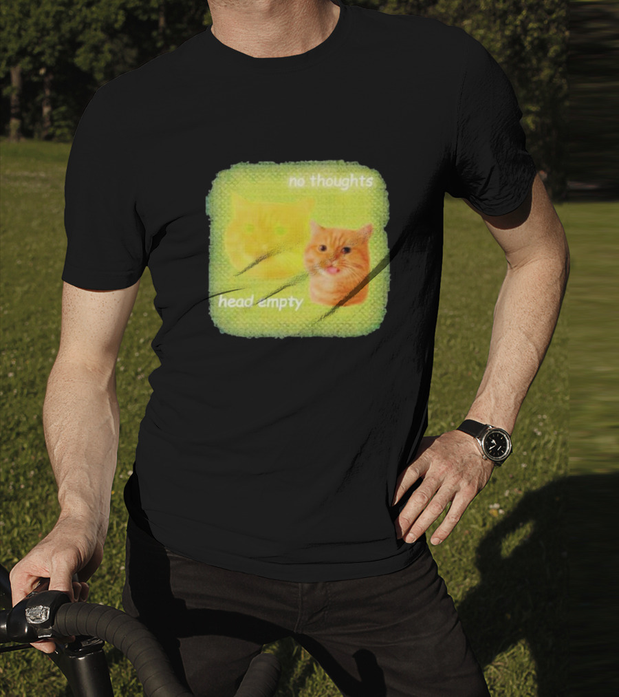 No Thoughts Head Empty Cat Meme Green Background T-Shirt