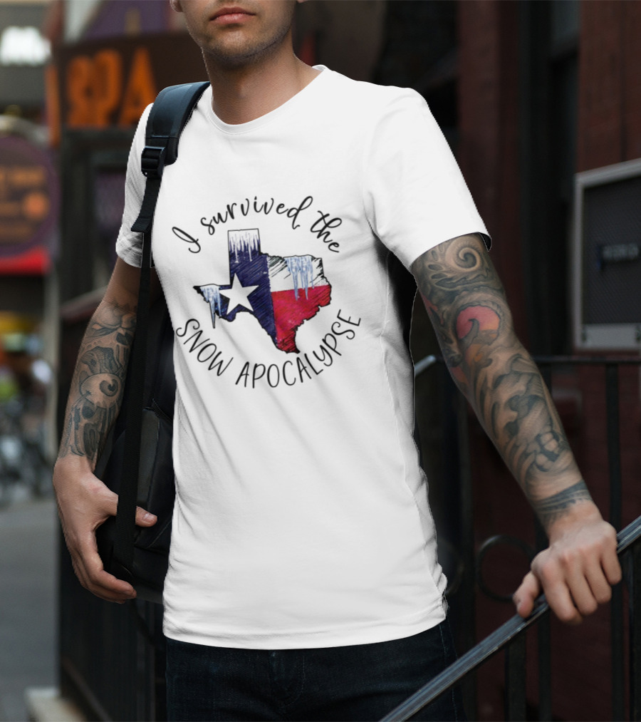 I Survived The Snow Apocalypse Texas Flag Icicles Map T-Shirt