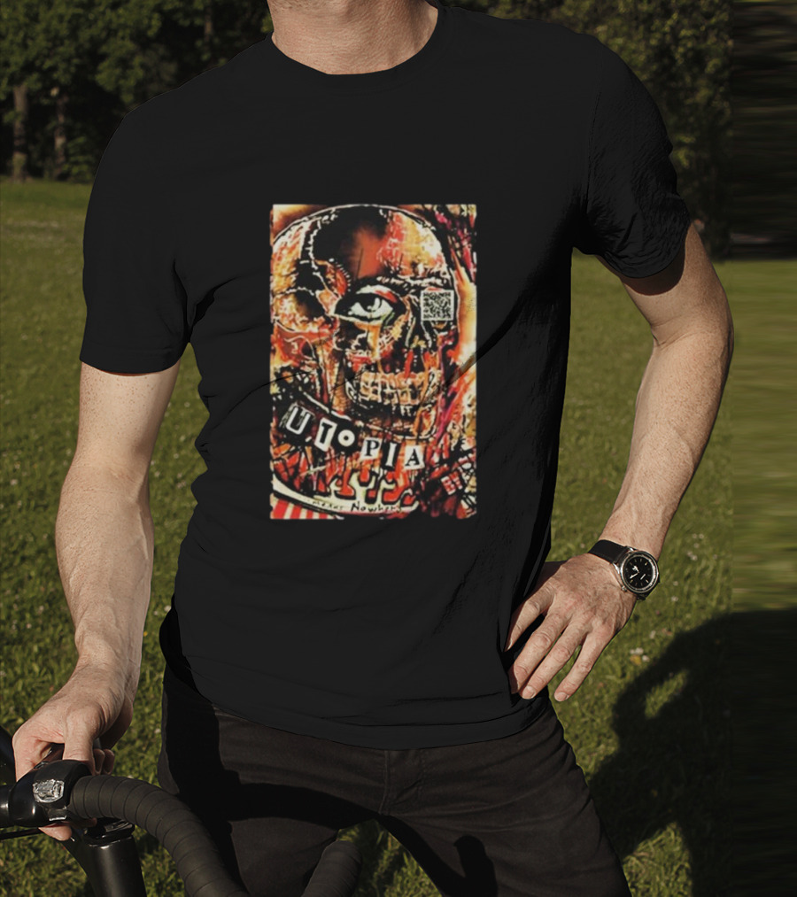 Utopia Means Nowhere Glitched Skull Collage With Eye And QR Code T-Shirt
