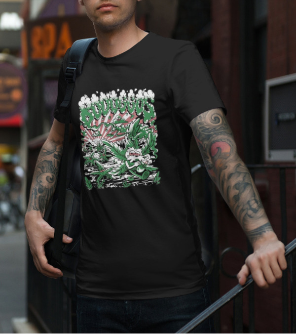 Bodoggos 4-20 Cartoon Dogs With Smoke And Green Leaves T-Shirt