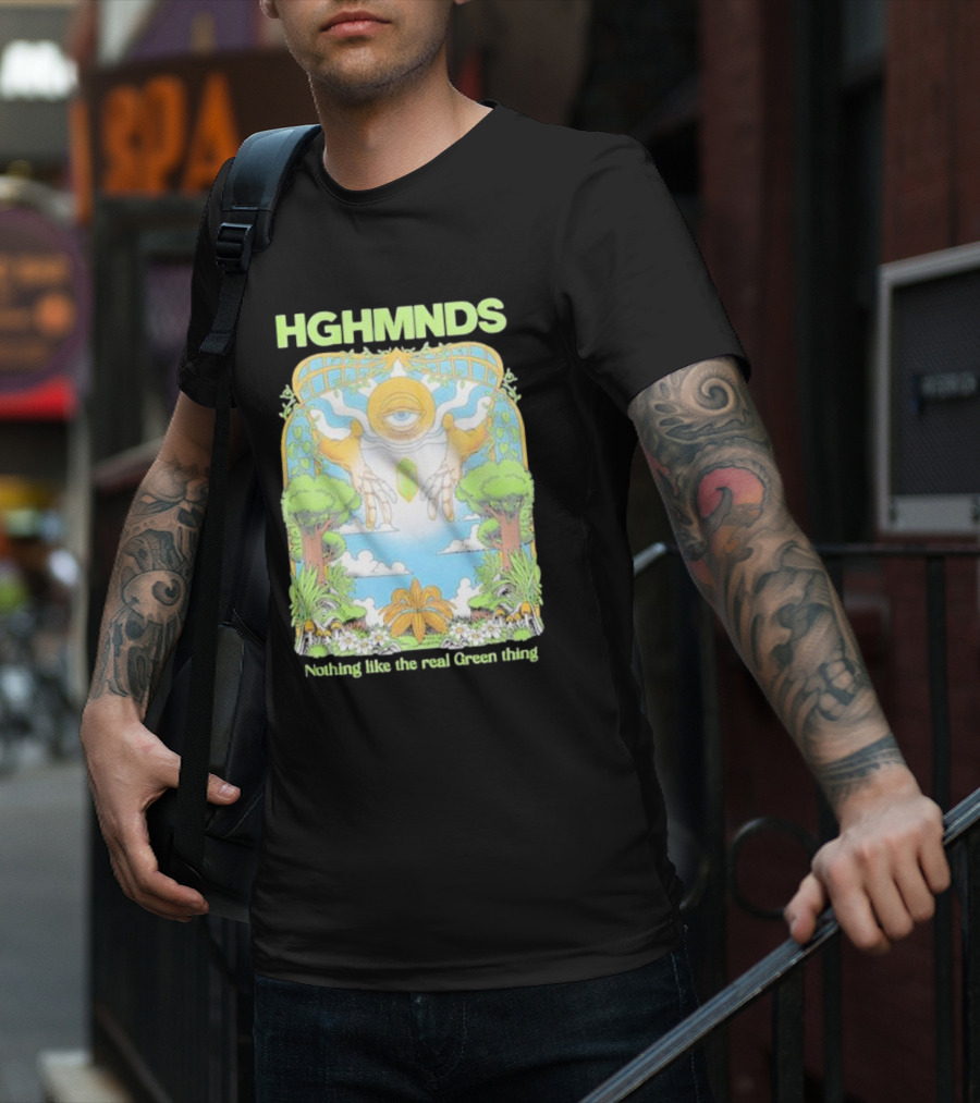 HGHMNDS Nothing Like The Real Green Thing Eye And Hands Above Nature Scene T-Shirt