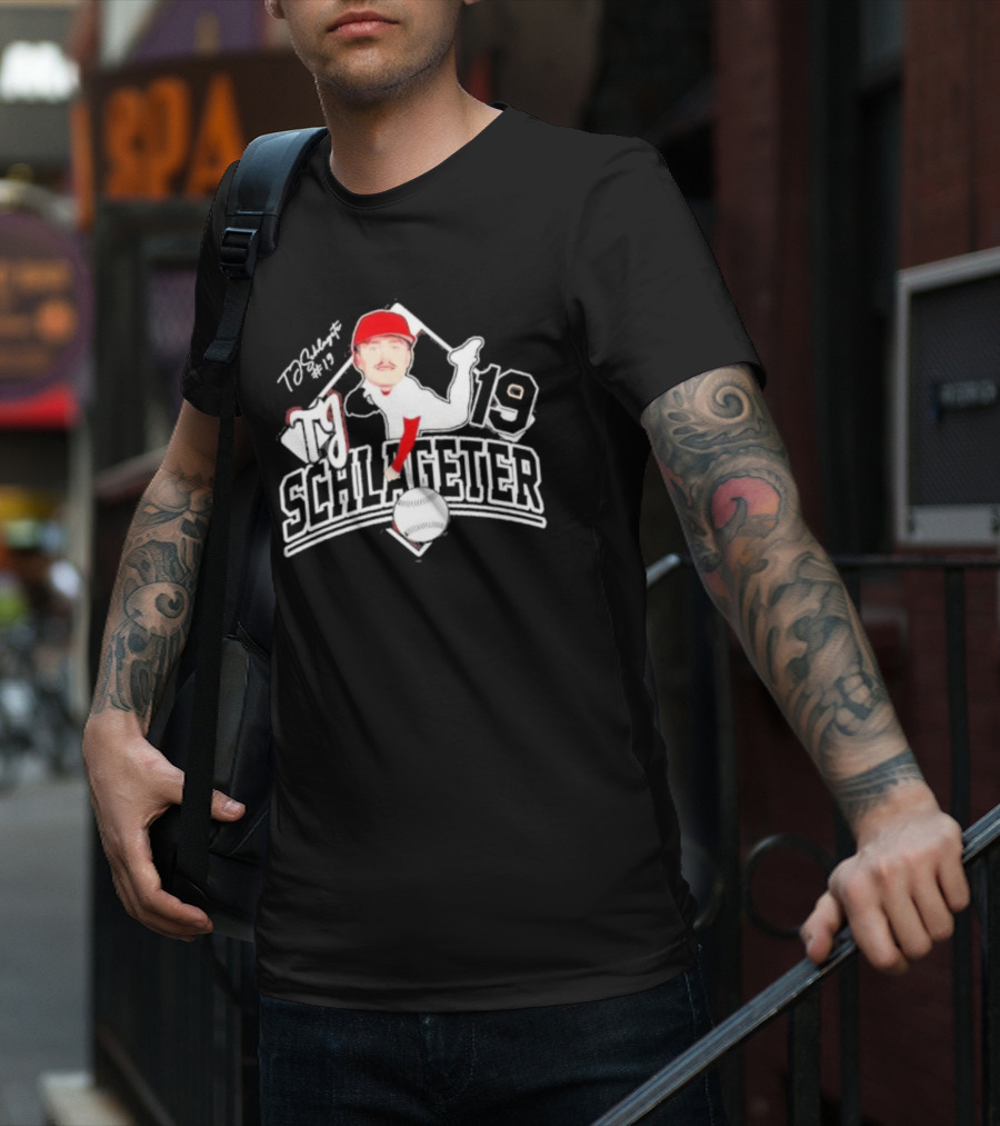 Louisville Cardinals TJ Schlageter 19 Baseball Cartoon T-Shirt