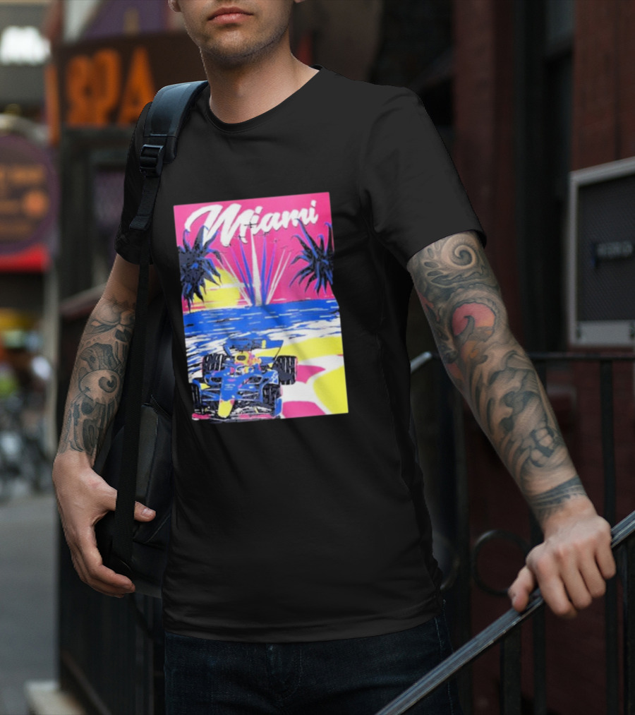 Max Verstappen Formula 1 Miami Sunset Palms Racing Scene T-Shirt