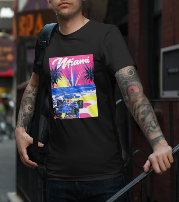 Max Verstappen Formula 1 Miami Sunset Palms Racing Scene T-Shirt