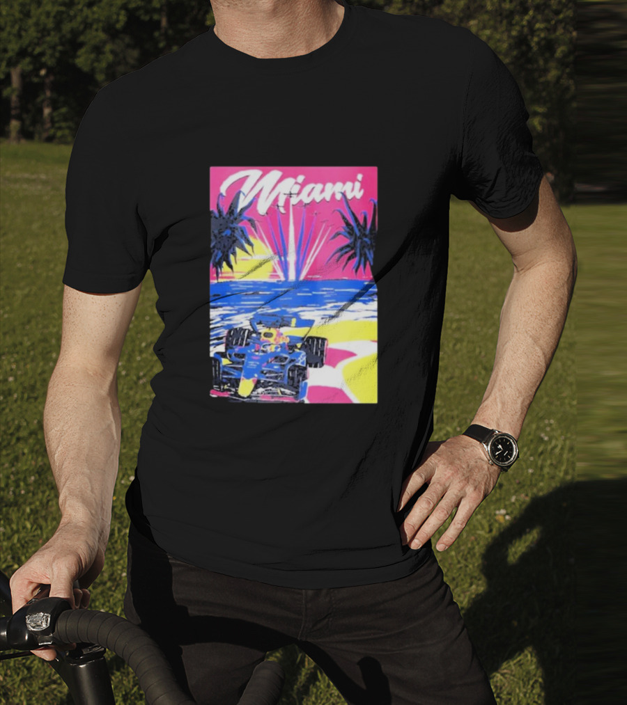 Max Verstappen Formula 1 Miami Sunset Palms Racing Scene T-Shirt