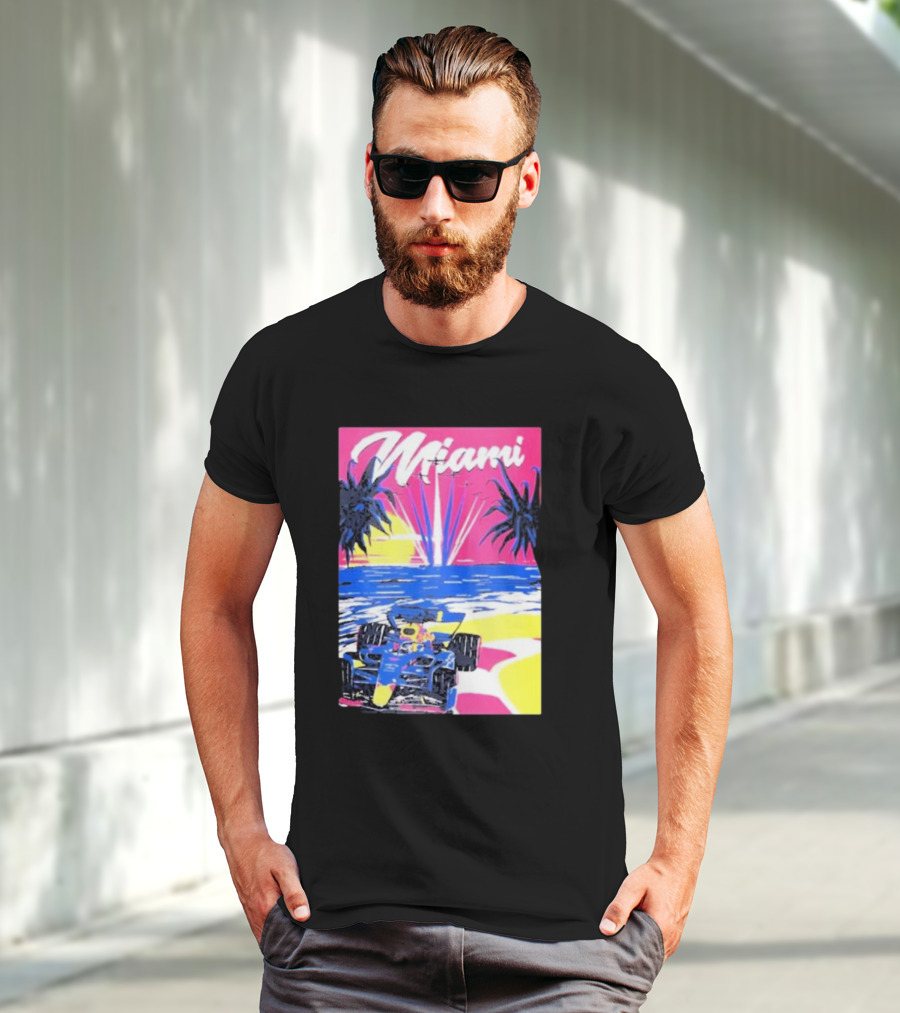 Max Verstappen Formula 1 Miami Sunset Palms Racing Scene T-Shirt