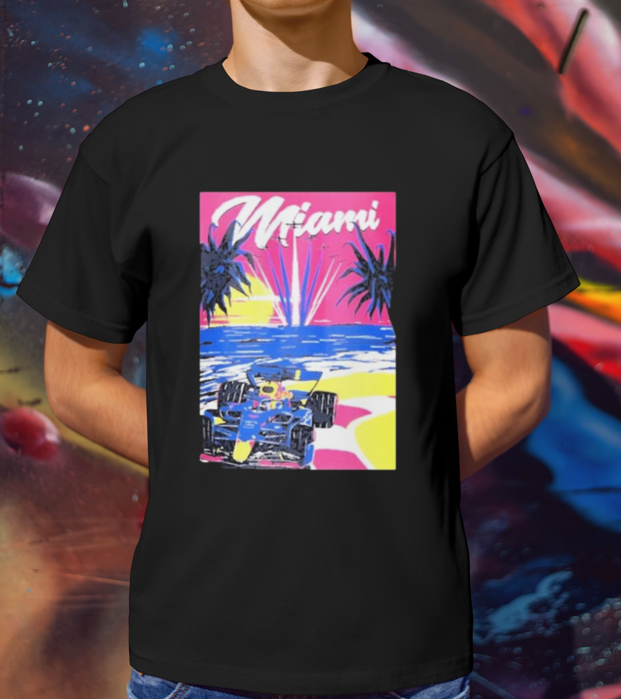 Max Verstappen Formula 1 Miami Sunset Palms Racing Scene T-Shirt