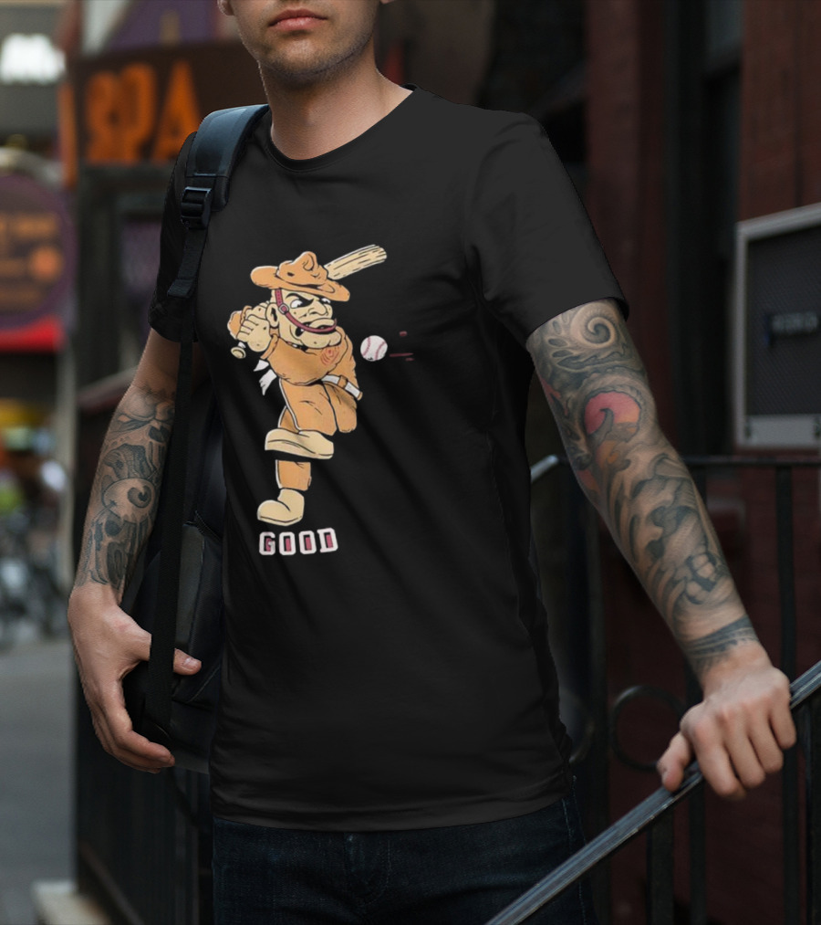 Good Tam Baseball Comic Character Swinging At Pitch T-Shirt