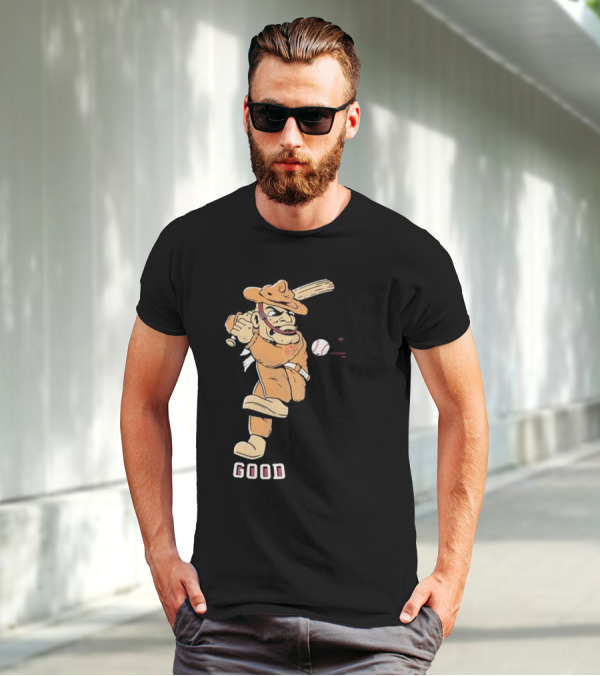 Good Tam Baseball Comic Character Swinging At Pitch T-Shirt