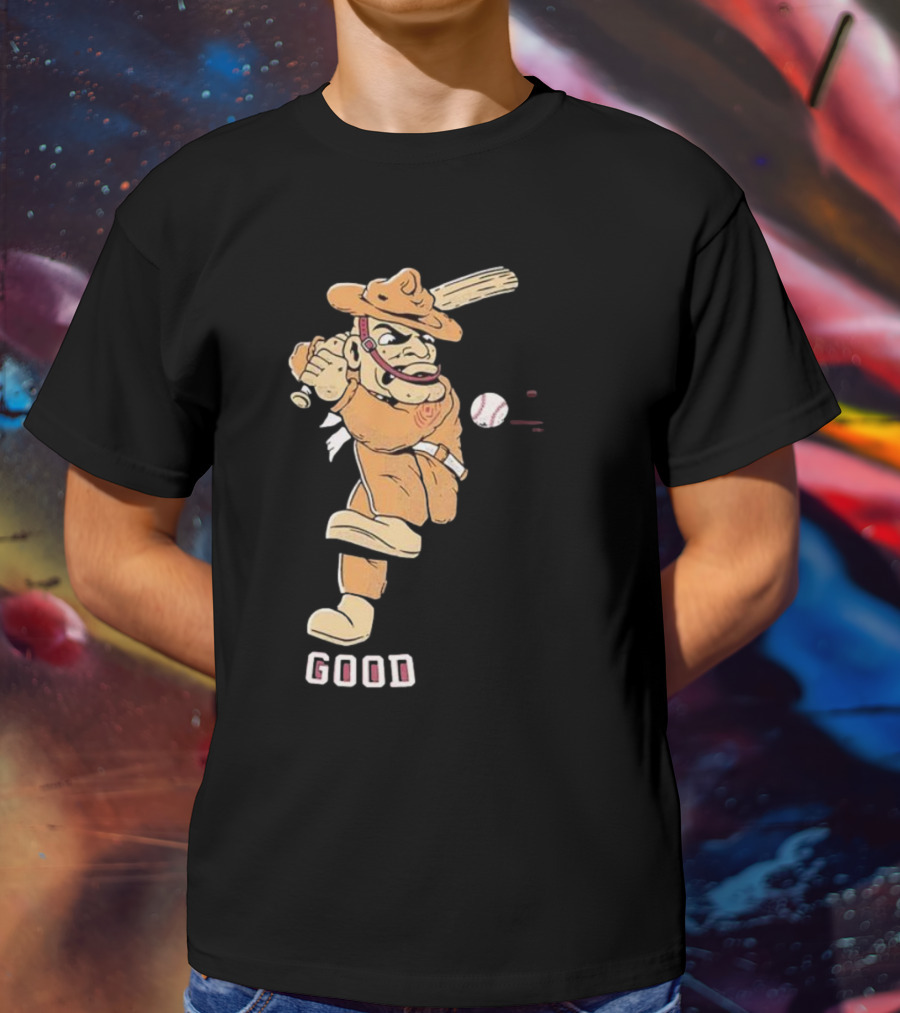 Good Tam Baseball Comic Character Swinging At Pitch T-Shirt