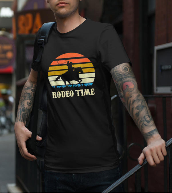 Rodeo Time Cowboy Sunset Horse Ranch Lasso T-Shirt