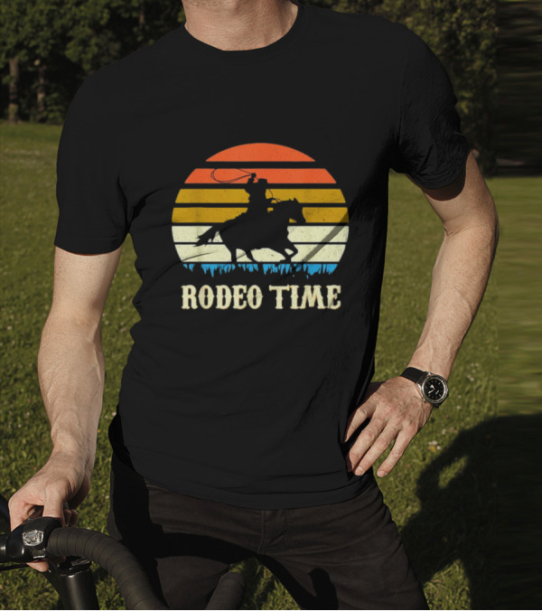 Rodeo Time Cowboy Sunset Horse Ranch Lasso T-Shirt