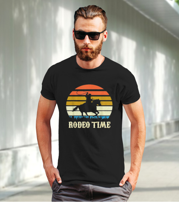 Rodeo Time Cowboy Sunset Horse Ranch Lasso T-Shirt